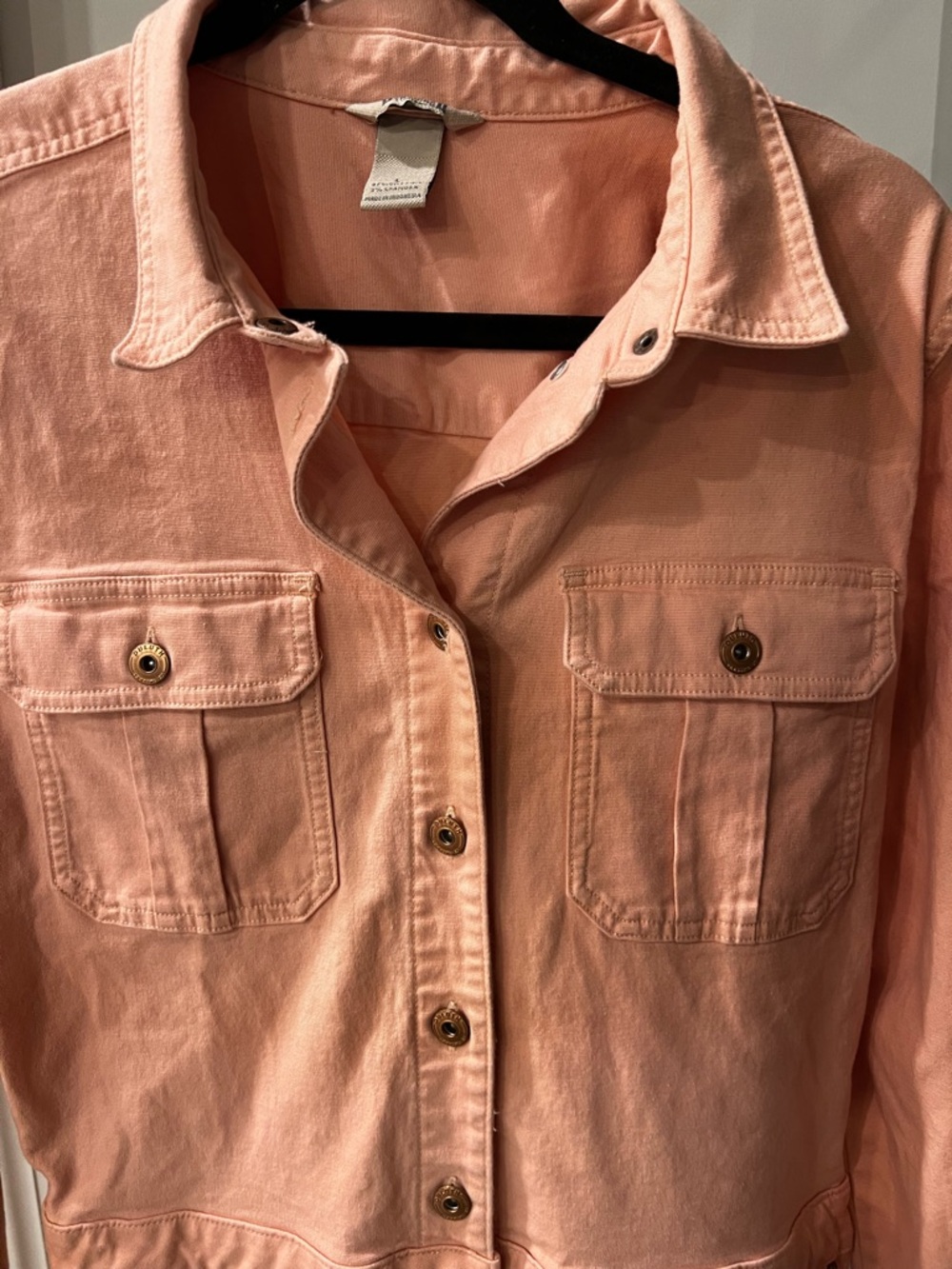 Duluth Trading Co Pink Utility Jumpsuit Denim Stretch Pockets Size L - Picture 3 of 7